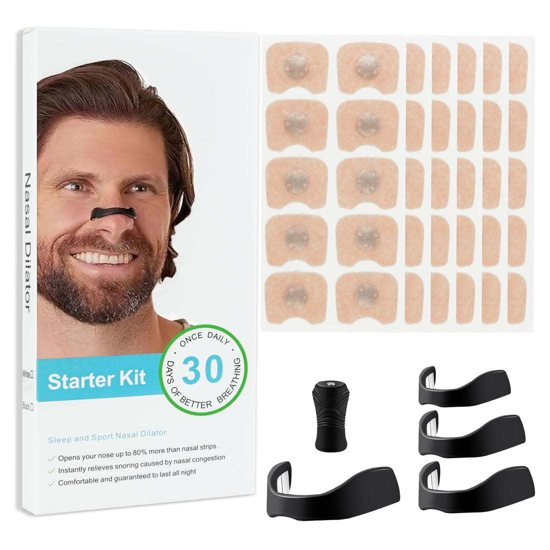 Nasal Strips for Snoring - Magnetic Nose Strip (30 Pairs) Innovative Magnetic Design for Sports and Sleep, Helping You Breathe Better