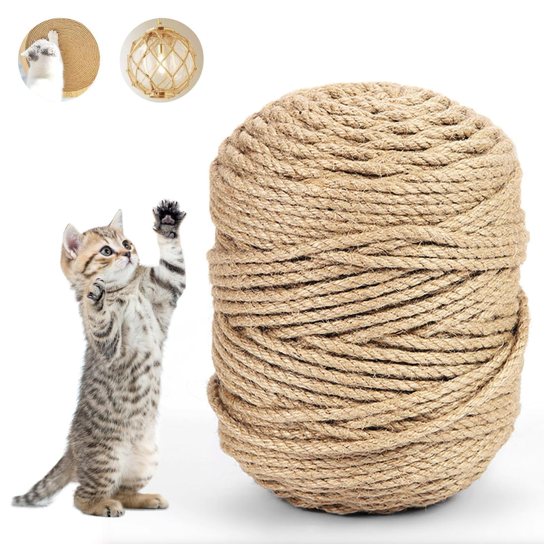 Sisal Rope for Scratching Post, 5 mm, Natural Sisal Rope for Cats, Sisal Scratching Post, Replacement for Cats, Scratching Post, Scratching Rope, Household, Garden, DIY, Decoration, 50 Metres