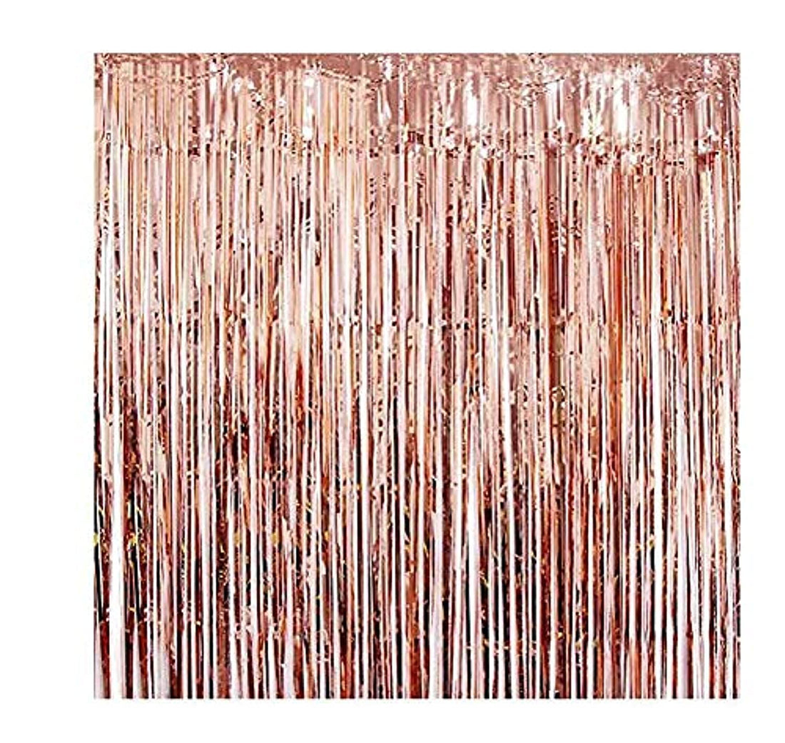 Generic Foil fringe curtains party decorations with 2 packs for birthday party 3.2ft x 6.6ft - rose gold
