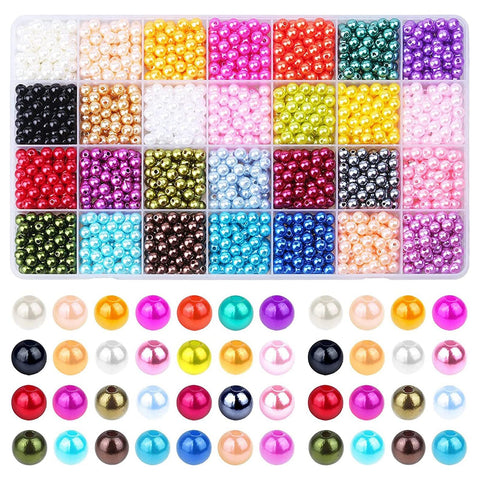 1960 Pcs Colors Pearl Beads for Jewelry Making, Round Beads Plastic Coloured Imitation Pearls Dyed Pearlized Loose Spacer Pearl Beads, for Bracelets Necklaces Earrings Making DIY Crafts