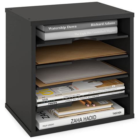 Ballucci 5-Tier File Organizer for Desk, Wooden Mail Sorter, Office Desk Organization, Paper Storage Organizers, Folder holder for desk, Letter Trays & Stacking Supports, Adjustable Shelves, Black