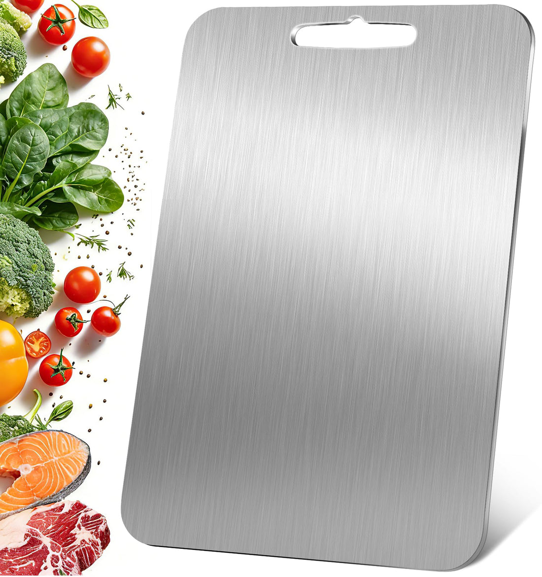 Chopping Board Stainless Steel Double-Sided 34 x 23 cm, Chopping Board Antibacterial Stainless Steel Cutting Board Easy to Clean Stainless Steel Chopping Board for Meat, Vegetables, Fruit, Bread