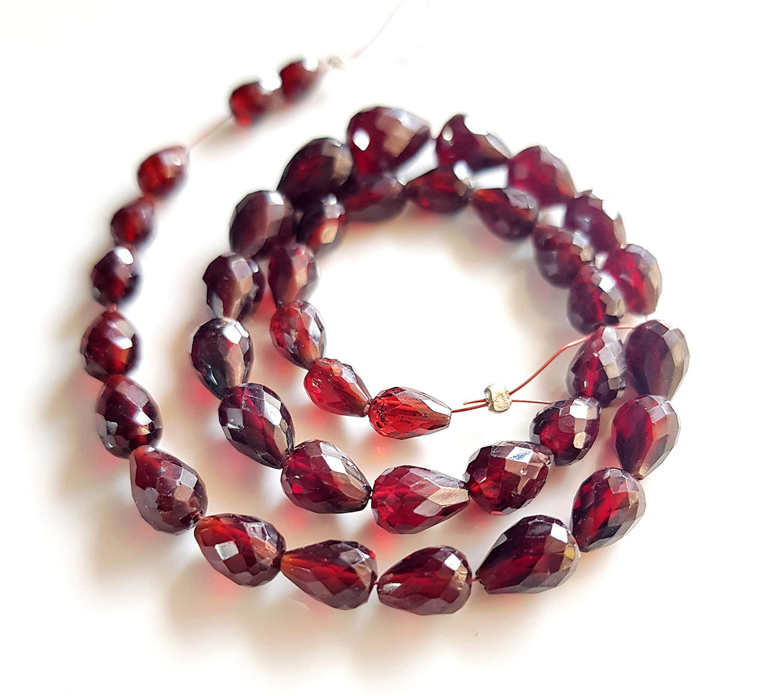 Natural Blood Red Garnet Gemstone Faceted Straight Drilled Drops Beads 12" Strand Size - 4x6 to 6x9 MM Making Jewelry 38-40 Pcs. [NFBA 25]