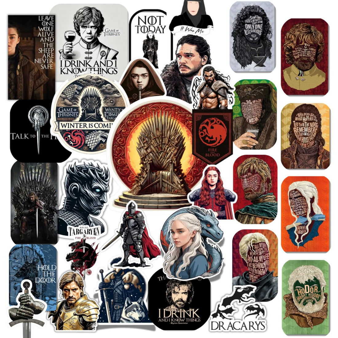 Scentiment 33 Pcs GOT Inspired Fantasy Thrones Stickers Pack – Medieval Warrior, Dragons, Knights, Swords, Thrones & Epic Dark Fantasy Vinyl Decals – Waterproof Stickers for Laptop & Journals