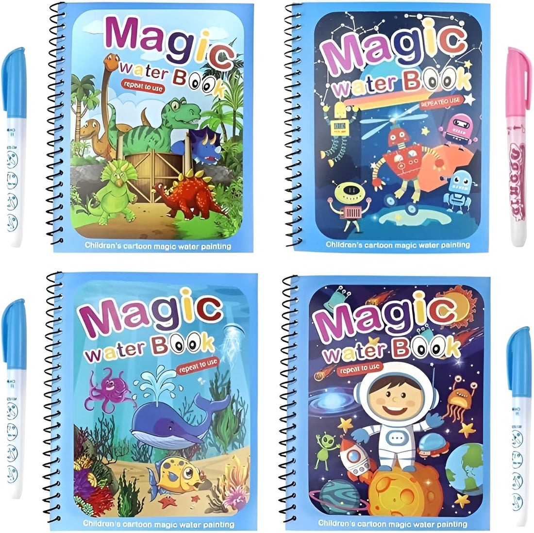 Next Store Magic Water Coloring Book with Reusable Pen for Kids Girls Boys Universe Dinosaur Ocean Robot