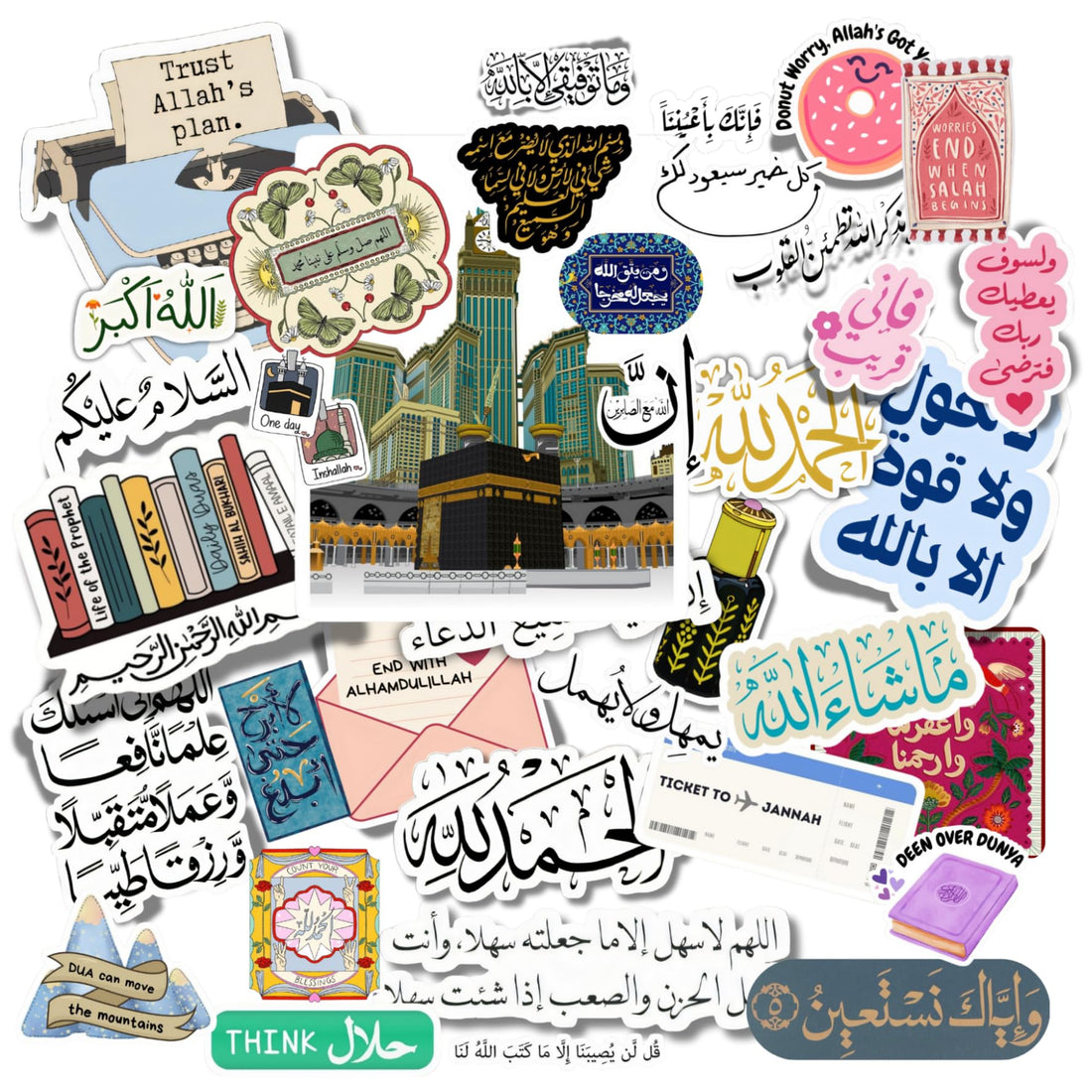 Scentiment 50 Pcs Muslim Themed Stickers Pack | Waterproof Vinyl Decals with Arabic Calligraphy, Positive Quotes & Spiritual Art for Laptop, Journal, Water Bottle, Scrapbook & Gifts