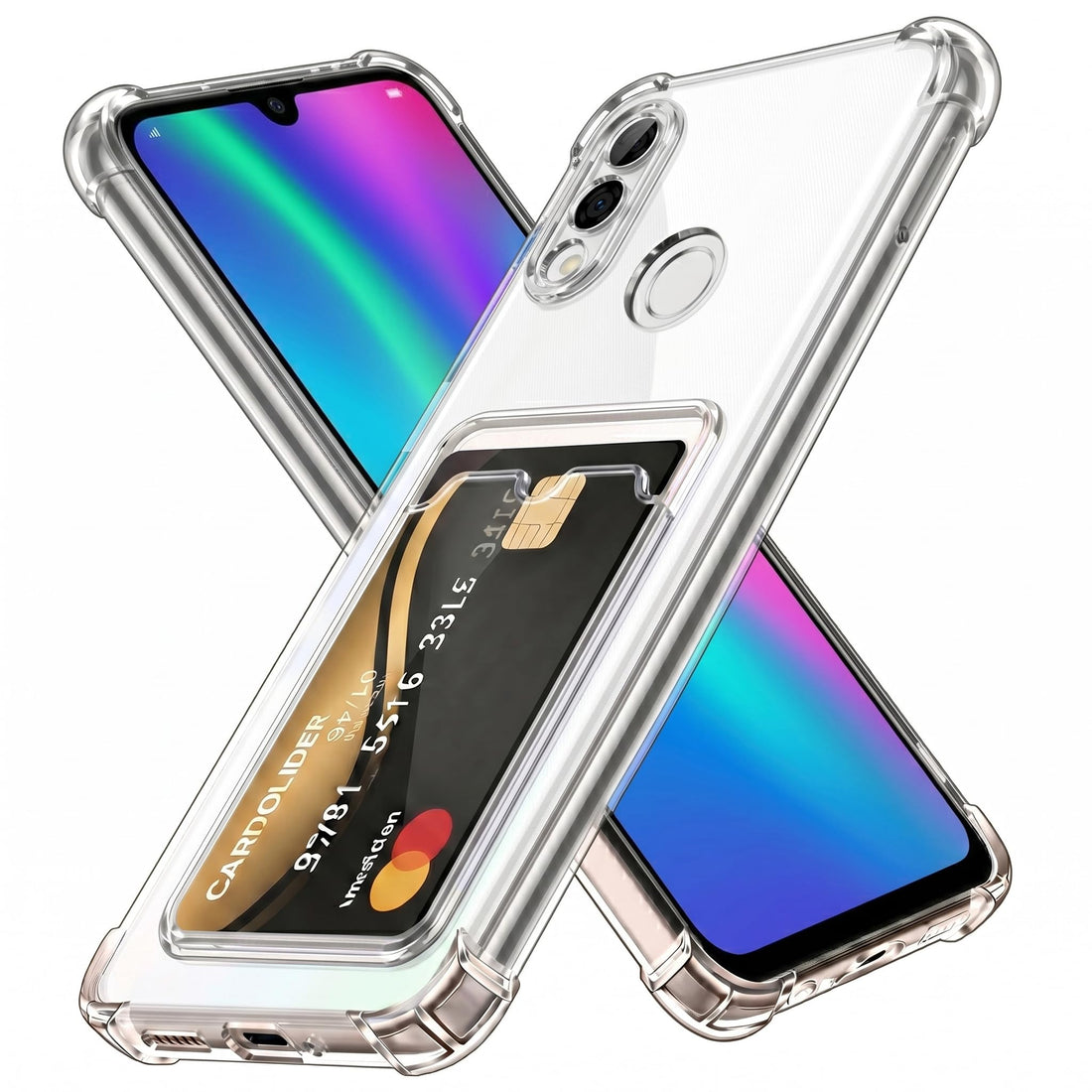 Dl3 Mobilak Huawei Y7 2019 / Huawei Y7 Prime 2019 Case Clear Card Holder Back Wallet Crystal Transparent Soft TPU Shockproof Bumper Corner Drop Protection Phone Case Cover With Camera Lens Protection