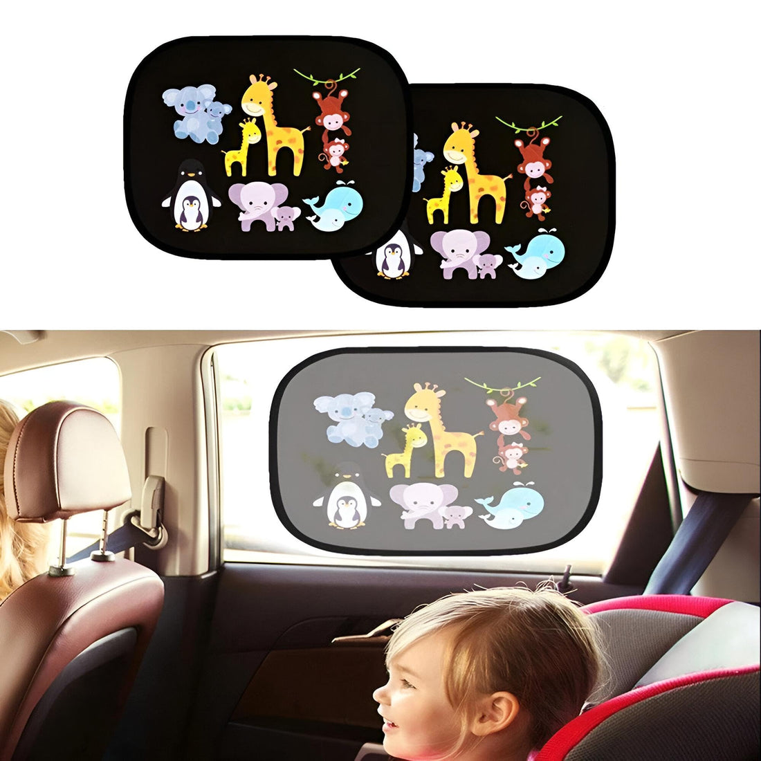 Car Sun Shade - Ensure your child's safety with our premium car window shades, designed to fit larger models and effectively block over 97% of harmful UV rays. (2 Pack)