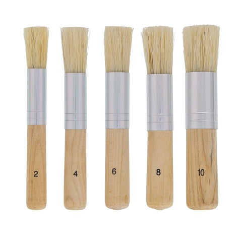 U.S. Art Supply 5 Piece Stencil Brush Set - Round Paint Brushes with Natural Bristle - Stiff Bristle Brushes for Chalk Paint, Acrylic, Watercolor - Stipple Brush for Stenciling