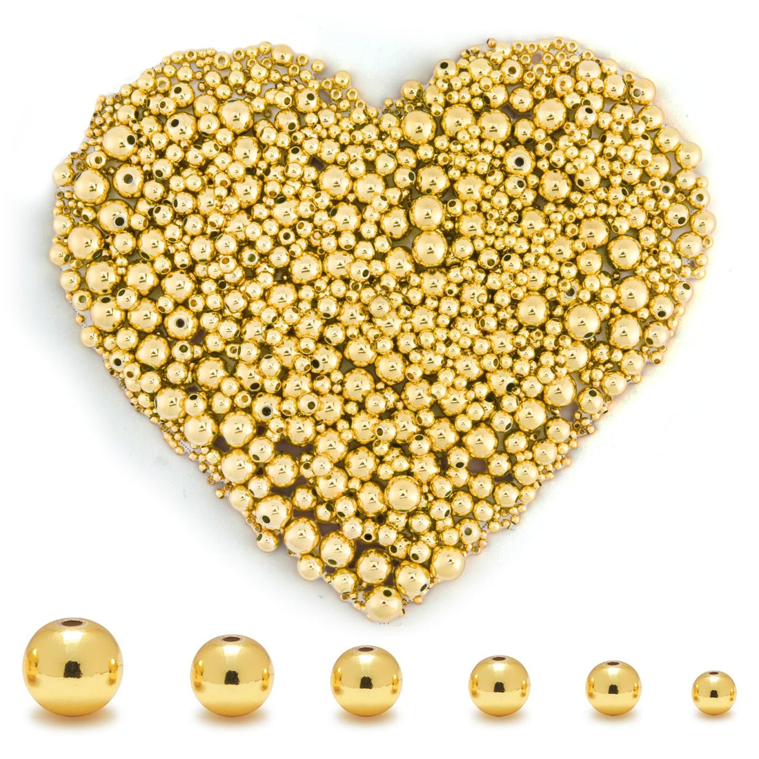 100Pcs 14K Gold Filled Spacer Beads, 2/3/4/5/6/8mm Round Loose for Jewelry Making, Small Smooth Ball Seamless for DIY Bracelet Necklace Bulk Making Supply (4mm Gold)