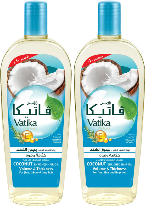 Vatika Naturals Coconut Enriched Hair Oil (90mL) | Natural Extract of Rosemary with Vitamin E | Provides Volume and Thickness | Helps Fine, Thin and Limp Hair (Pack of 2)