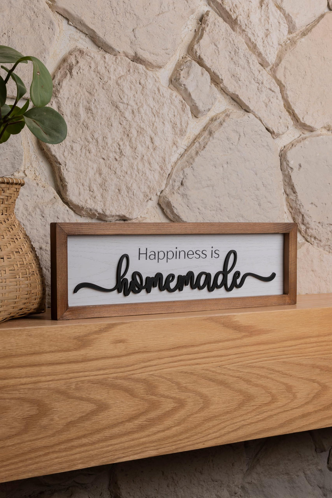 Words Co. “Happiness is Homemade” Wooden Wall Art – Premium Swedish Wood Frame Decor – Large 44cm Rustic Frame with Laser-Cut Typography