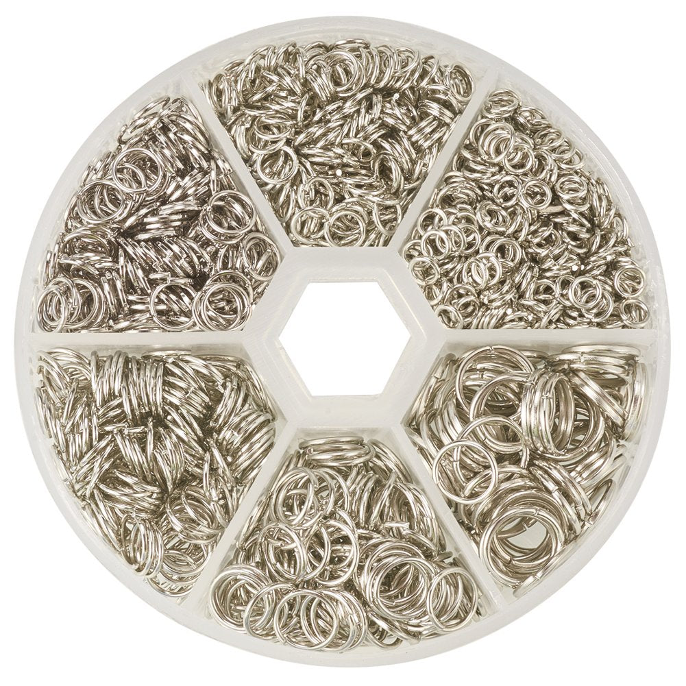 PandaHall Elite 1745pcs 4 5 6 7 8 10mm Iron Jump Rings for Earring Bracelet Necklace Jewelry Making, Platinum