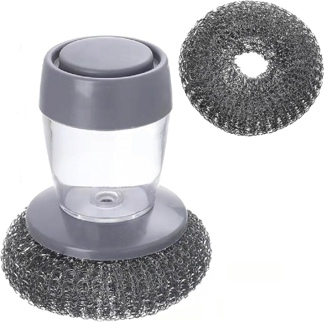 ALMEKAQUZ Soap Palm Steel Brush Automatic Dosing for Pots and Plates Sink Cleaning, Dishes Kitchen Scrubber with Replacement Ball Set