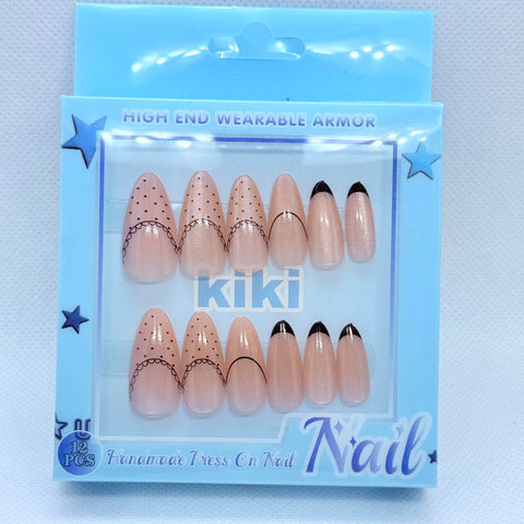 Cat Eye effect Press-On Nails Set – 9 Luxurious and Dazzling Shades with Salon Gel Finish - Almond Shape (Beige)