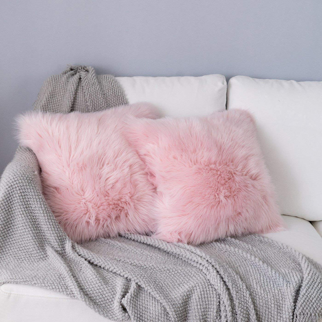 Moro Moro 3 Luxury Faux Fur Fluffy Soft Square Pillow Covers (Pink, 40X40Cm) -Set Of 2