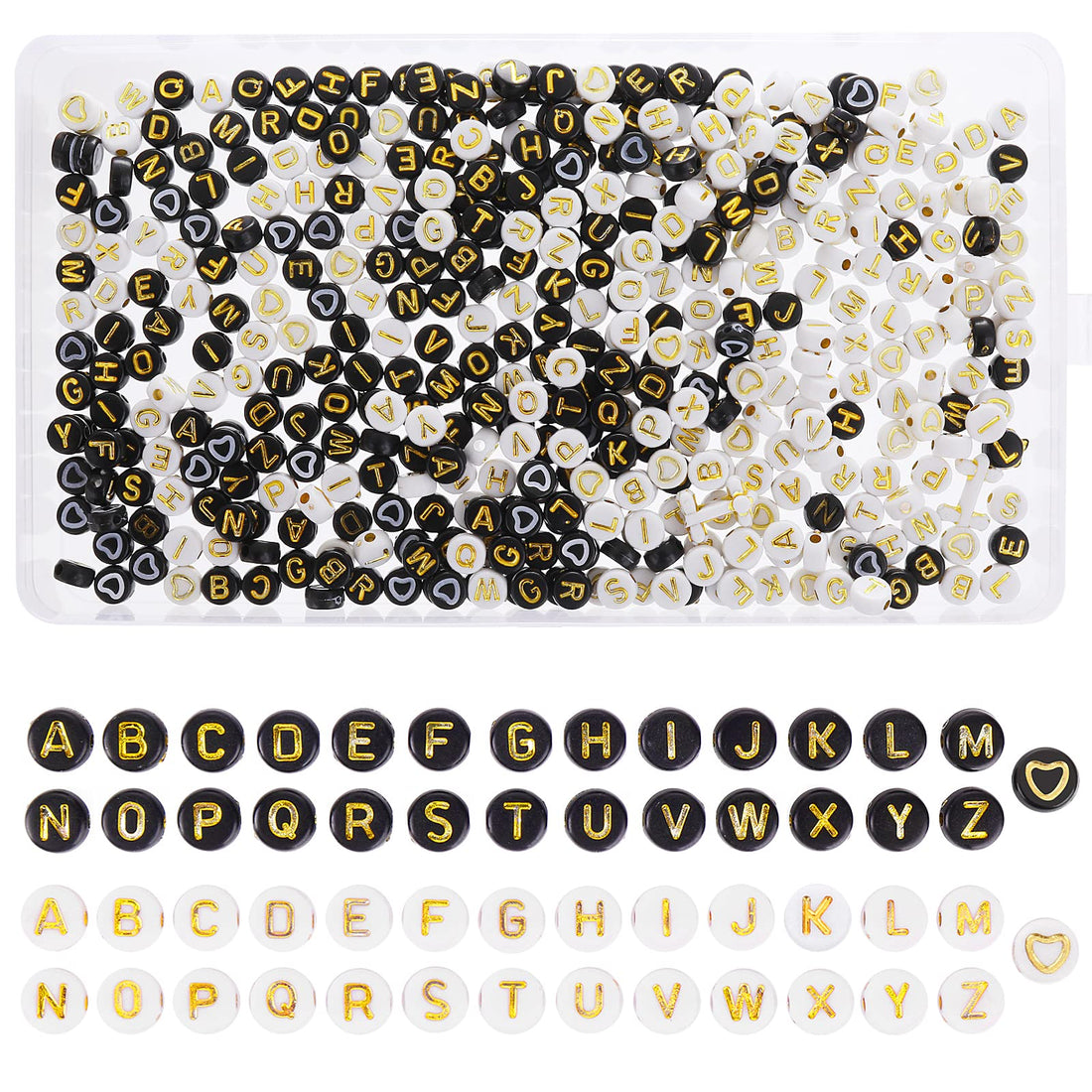 Abeillo 1000 Pcs Letter Beads Set-Letter Beads for Bracelets, Alphabet Beads A-Z Sorted 4x7mm Letter Beads Bulk for Jewelry Bracelet Making with Box (Black/White)