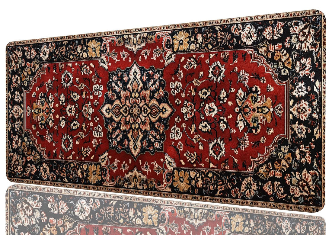 Bohemian Gaming Large Mouse Pad Retro Boho Red Mousepad Large Gaming Mouse Pad Laptop Keyboard Mat Non-Slip Rubber Base Keyboard Desk Pad for Home Office Study Game 31.5”x11.8”
