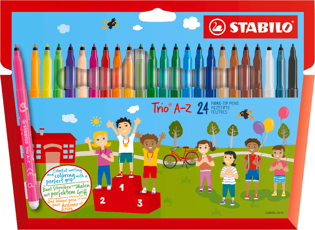 Stabilo (1, Assortis) - Trio A-Z Wallet of 20 + 4 FREE neon colours - felt-tip pen with triangular grip zone