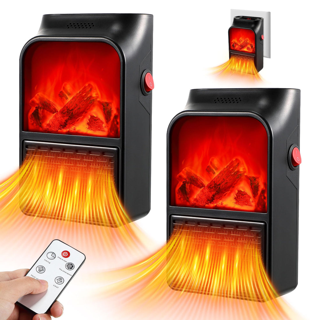 Dreyoo 2 Pack Mini Wall Space Heater, 500W Electric Fireplace With Adjustable Thermostat, Overheat Protection, Timer and Precise LED Display, Quick and Safe Plug in for Office Dorm Room