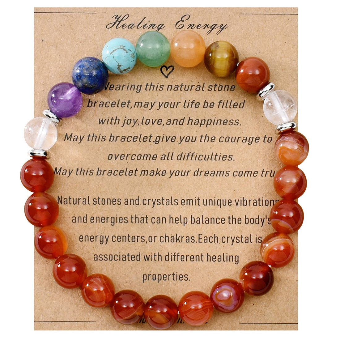Healing Crystal Bracelet Genuine Stone Bracelet Protection Anxiety Bracelet 7 Chakra Bracelet 6.5 inch Malachite Aquamarine Citrine 8MM Beads Get Well Soon Bracelet