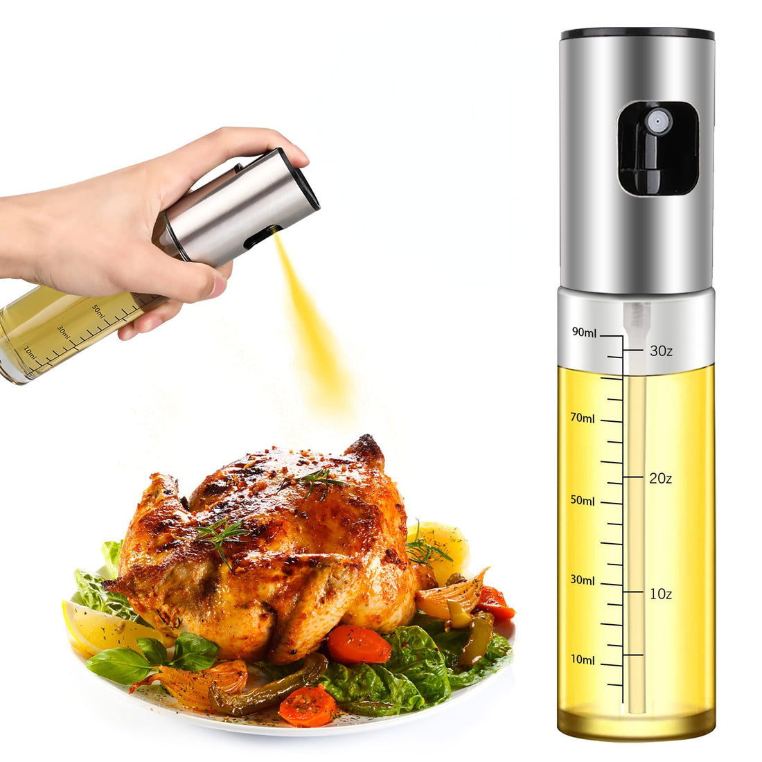Oil Sprayer for Cooking and Air Fryer - 100ml Olive Oil Mister With Stainless Steel Cap for Baking, Roasting, Frying
