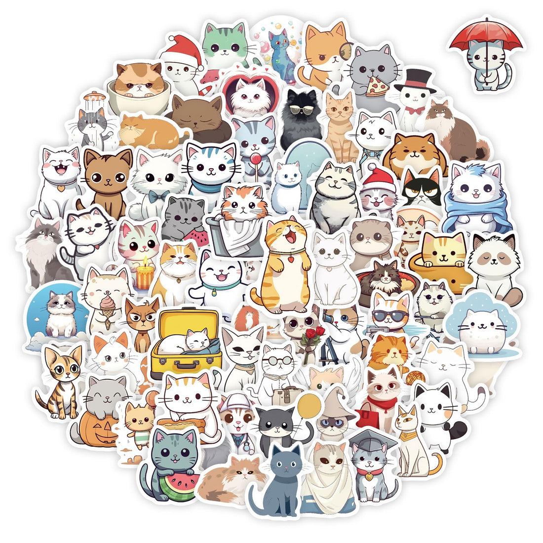 100 Pcs Cute Cat Stickers for Kids, Kawaii Cat Party Favors & Decorations, Gifts for Girls Boys Women Men, Waterproof Stickers for Water Bottle Laptop Scrapbook
