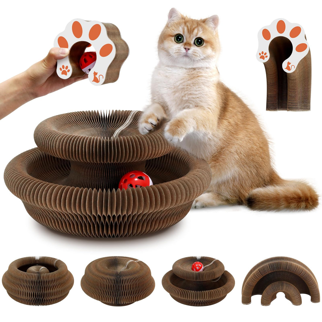 2-in-1 Magic Organ Cat Scratching Boards, Foldable Interactive Cat Toy with Bell Ball, Cat Scratching Board for Indoor and Outdoor Use Cat Scratching Board (1 Piece)