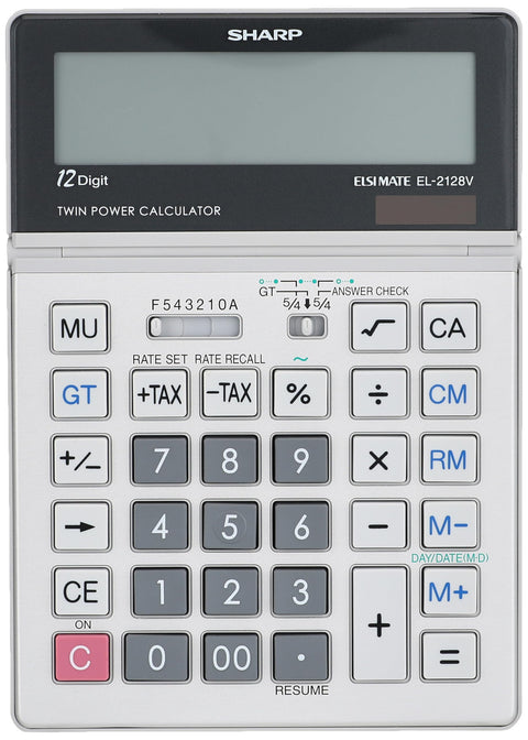 Sharp 12-digit tilt display & kick stand electronic calculator el-2128v
