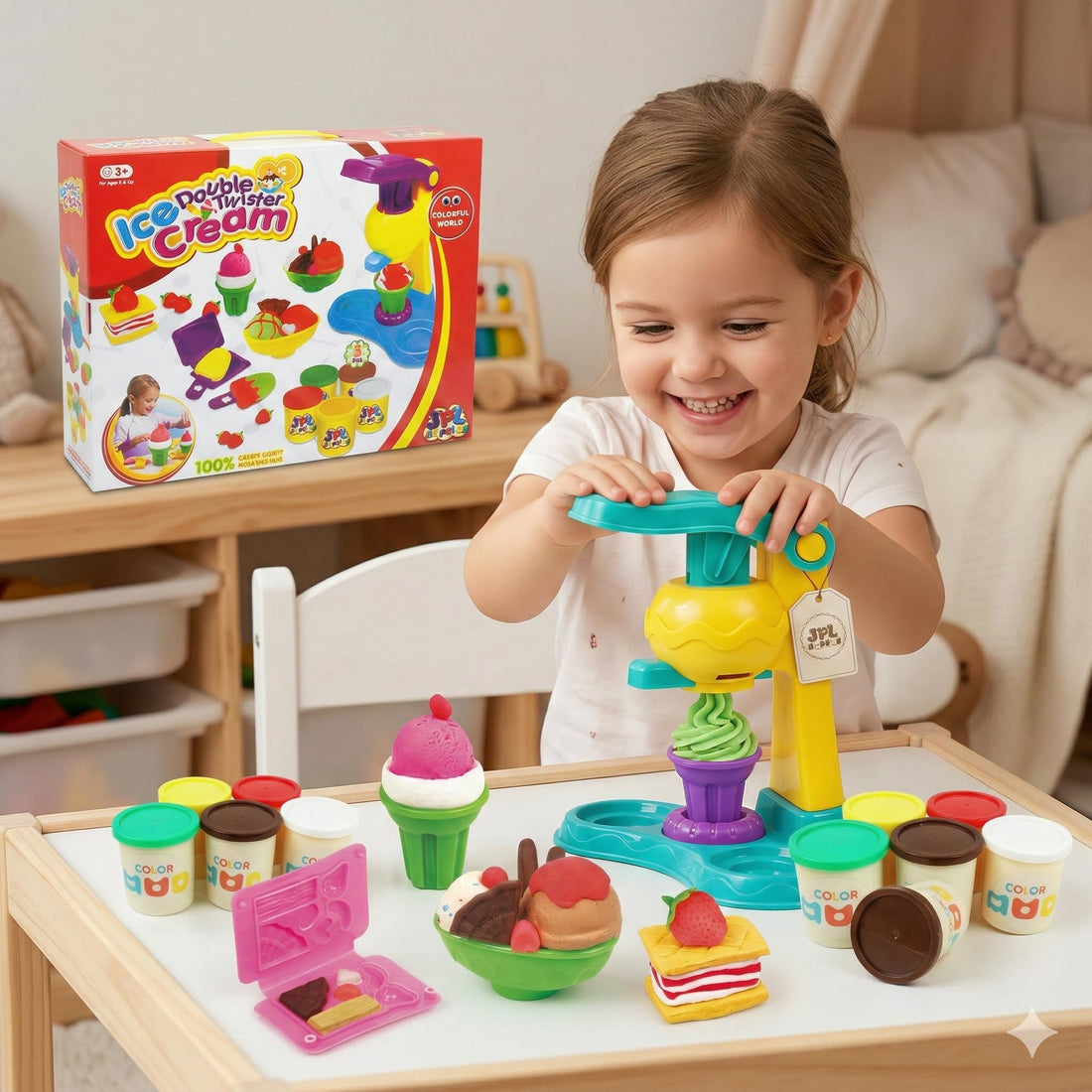 GHAZAL Color Clay DIY Ice Cream Maker Toy Set Pretend Play Kitchen Creative Molding Non-Toxic Ages 3+ - Multicolor