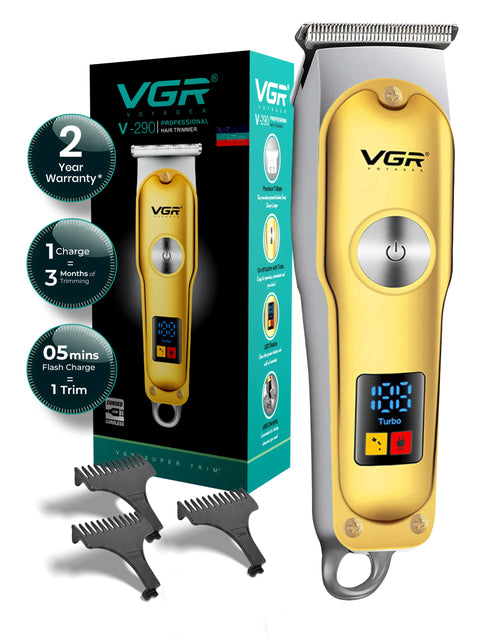 VGR V-290 Professional Hair Clipper with LED Display for Men (Gold)