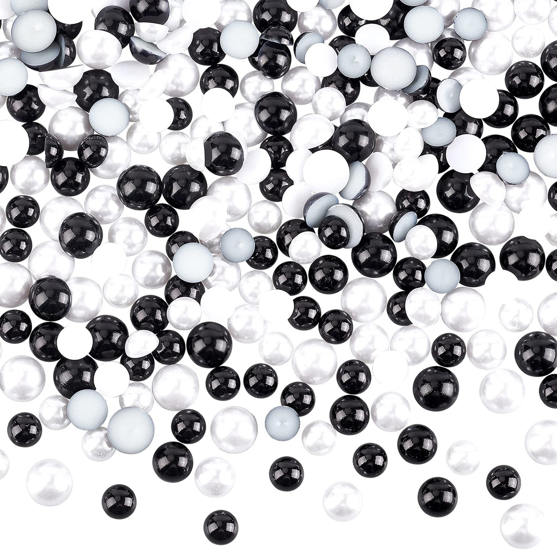 OLYCRAFT 600PCS Half Pearl Beads 3-Size Flat Back Acrylic Faux Round Pearl Cabochons Black White Imitation Pearl Beads for Scrapbook Nail Art Cell Phone Ipad-16mm 14mm 12mm