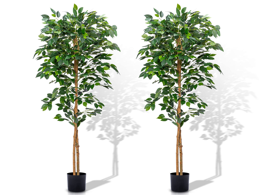 Aphighjoy Faux Plants 5Ft Artificial Ficus Trees with Silk Leaves Fake Moss and Sturdy Nursery Pot, Fake Plants for Office Home Decor (5Ft - 2Packs)