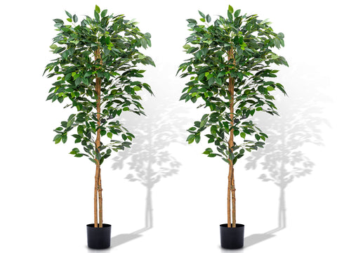 Aphighjoy Faux Plants 5Ft Artificial Ficus Trees with Silk Leaves Fake Moss and Sturdy Nursery Pot, Fake Plants for Office Home Decor (5Ft - 2Packs)