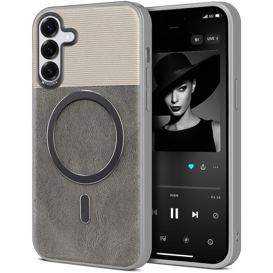Dl3 Mobilak Premium Leather Magnetic Case for Samsung Galaxy A36 5G / A56 5G Compatible with MagSafe – Shockproof Protective Cover with Full Camera Protection, Slim Luxury Design (Gray)
