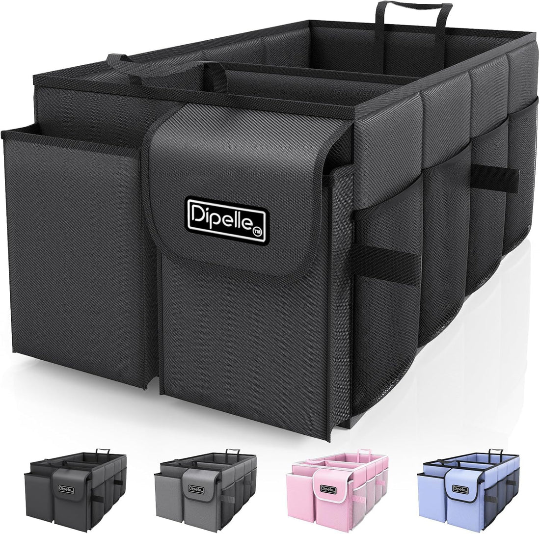 Dipelle™ Trunk Organizer for Car - Car Organizer, Foldable Trunk organizer for SUVs & Sedans, Sturdy Car,Tools, Sundries, 2 Compartments (Black, Medium)
