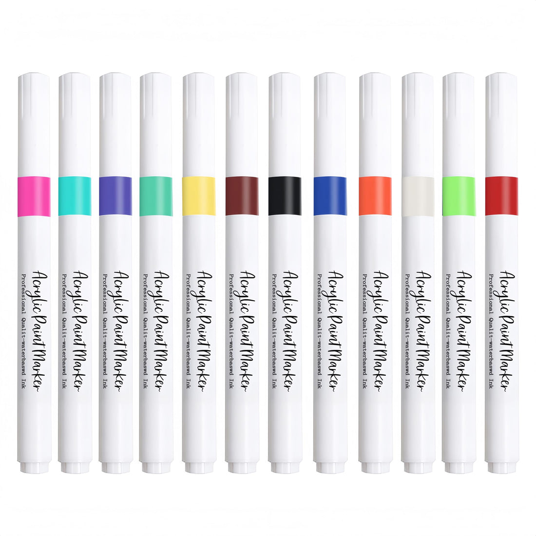 12 Colors Fine Point Acrylic Paint Pen Marker Set, Quick Drying and Fade Resistant Drawing Markers, Premium Acrylic Paint Pens for Wood, Plastic Paper, Metal and Other DIY Craft Craft Art Supplies