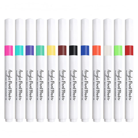 12 Colors Fine Point Acrylic Paint Pen Marker Set, Quick Drying and Fade Resistant Drawing Markers, Premium Acrylic Paint Pens for Wood, Plastic Paper, Metal and Other DIY Craft Craft Art Supplies