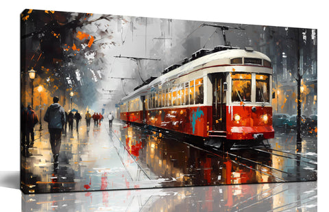 CANEITO Streetcar Wall Art for Living Room, City Canvas Wall Decor for Bedroom, Picture Print Artwork for Office, Size 20x40 Inches