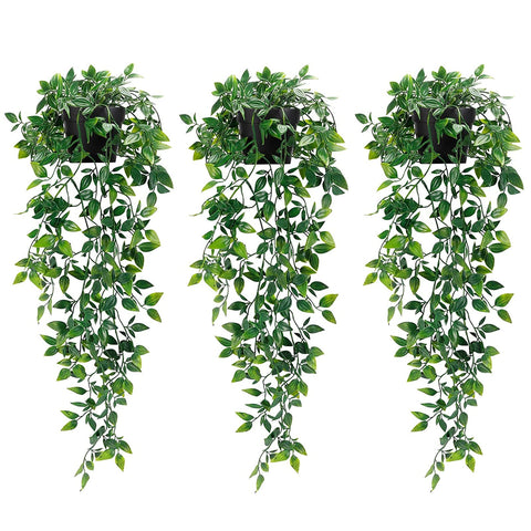 Whonline 3 Pack Artificial Hanging Plants Fake Plants with Pots for House Bedroom Wall Garden Decor