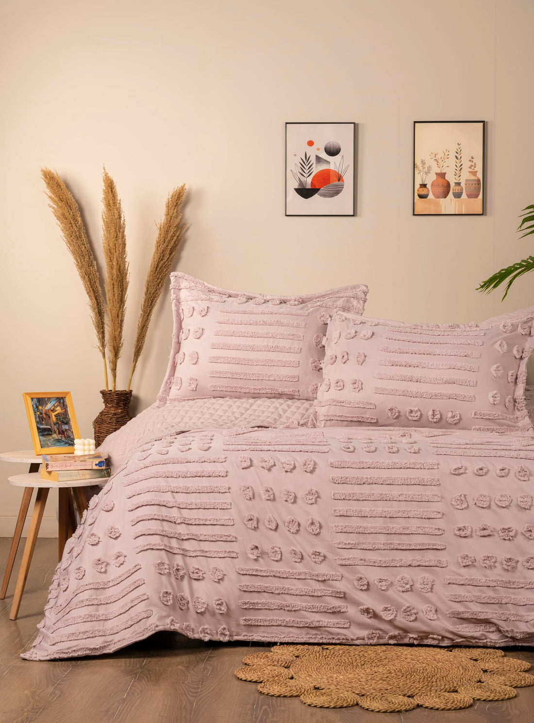 Microfiber Boho Gold Capitona Bed Coverlet with 2-Pillowcase, Marble