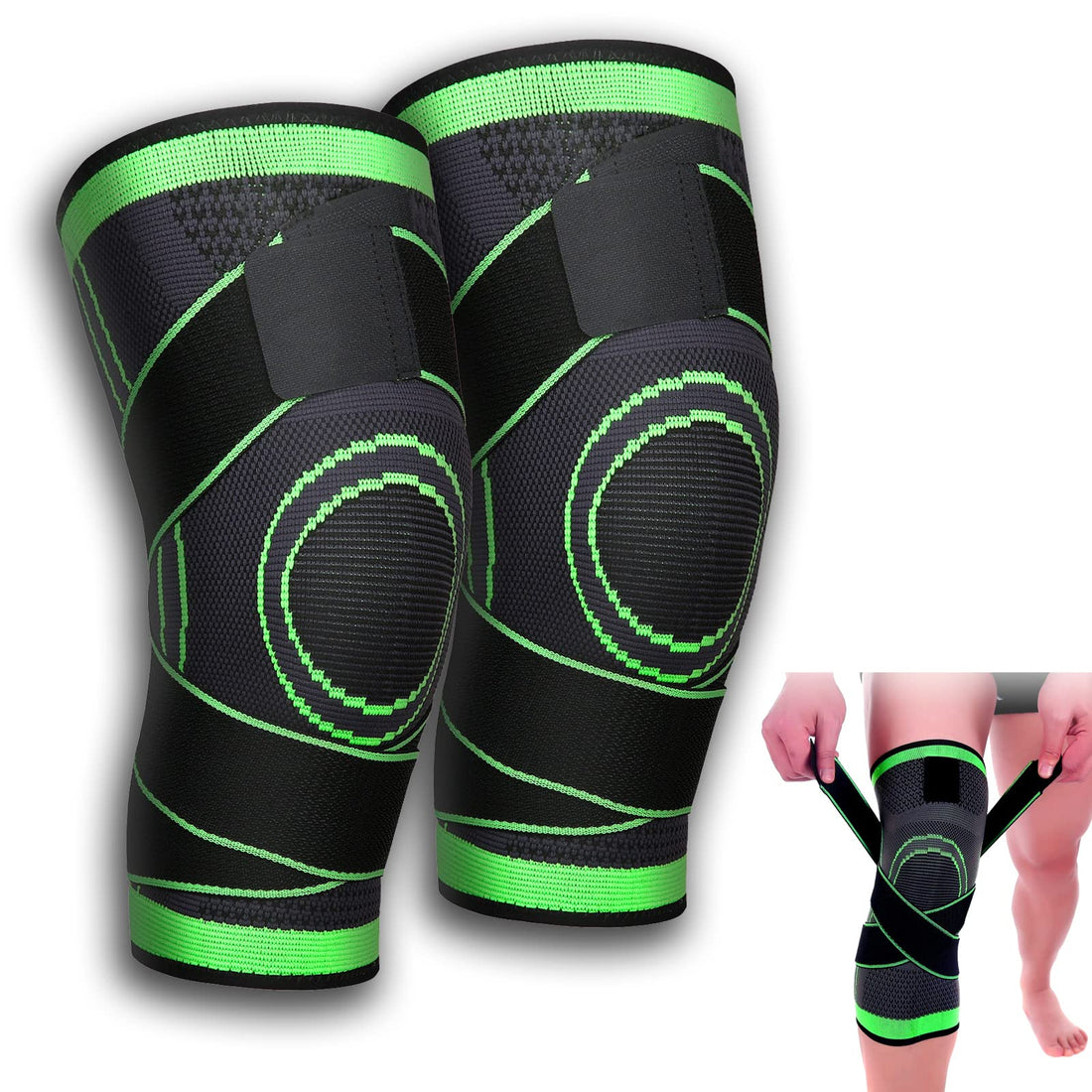 SerDa-Run 2 Pack Knee Support for Men and Women, with Adjustable Strap Compression, Knee Braces for Arthritis, Running, Joint Pain Relief, Recovery, Basketball, etc(L-2PCS)