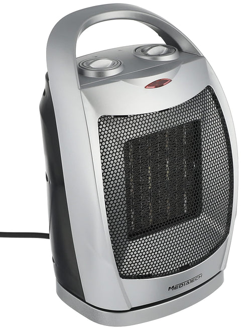 MediaTech Electric Ceramic Heater,1500W, Thermostat, Movable base, safety lock, MT-CH003- Silver(2 Years Warranty)