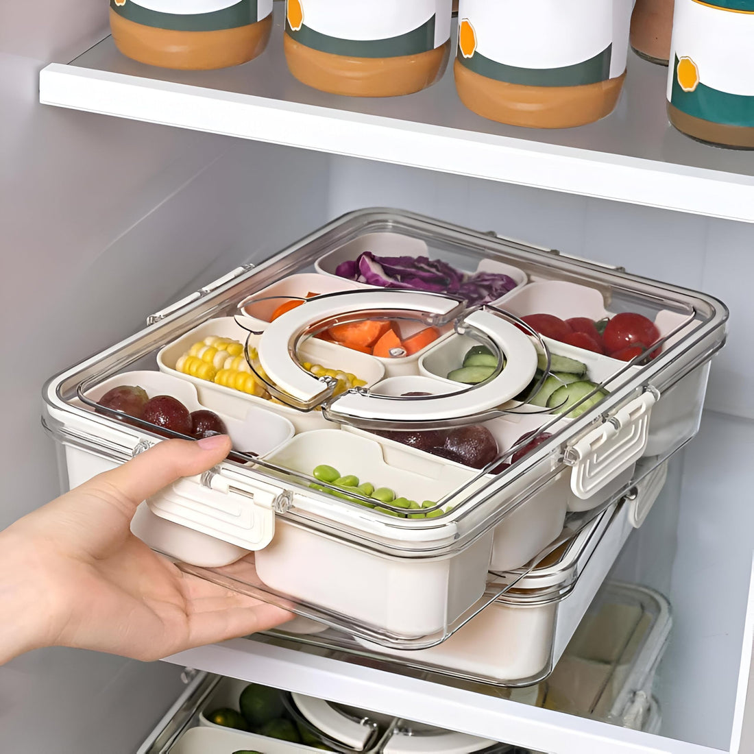 Serving Tray - Multipurpose storage and display box featuring removable cover and several sections to easily organize and serve fruits, nuts, sweets, and appetizers during events or family occasions