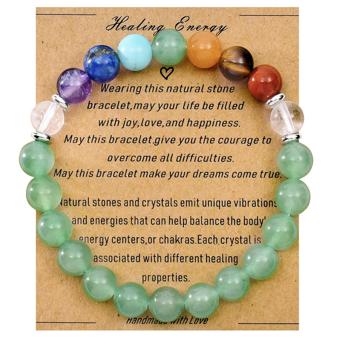Healing Crystal Bracelet Genuine Stone Bracelet Protection Anxiety Bracelet 7 Chakra Bracelet 6.5 inch Malachite Aquamarine Citrine 8MM Beads Get Well Soon Bracelet