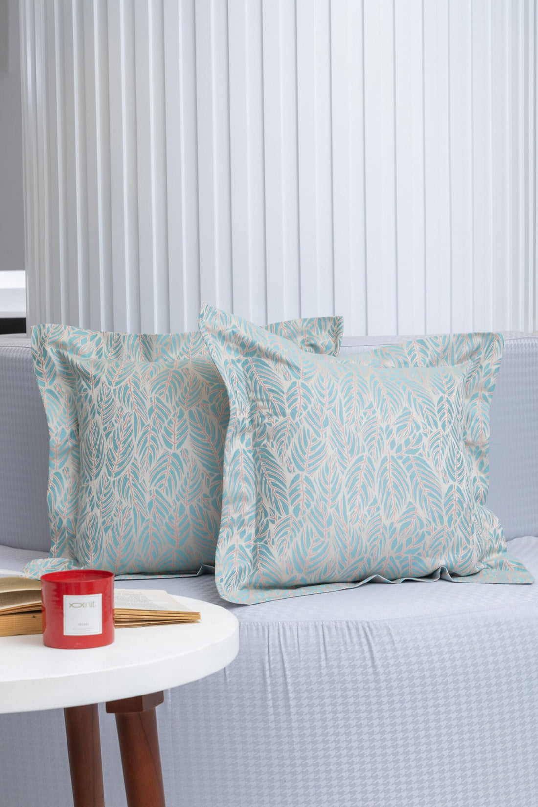 nit - Set Of 2 Mint-Pink Cushion -Jacquard - (800 TC) 100% Egyptian Cotton