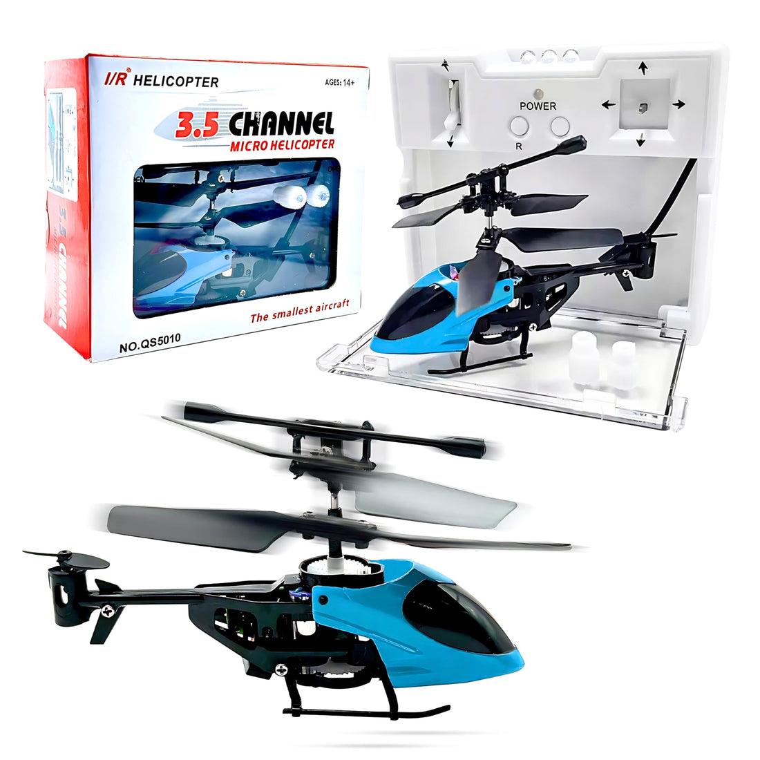 Mini Helicopter, QS5010, Rc Helicopters Toys for Kids & Adults, 3.5 Channel & Gyro Stabilizer, Indoor Toy for Beginners (Blue)
