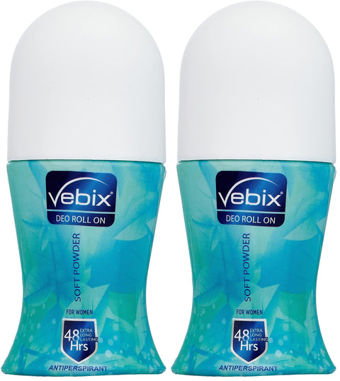 Vebix Deodrant Roll-On Powder Soft for Women - 50 ML (Pack of 2)