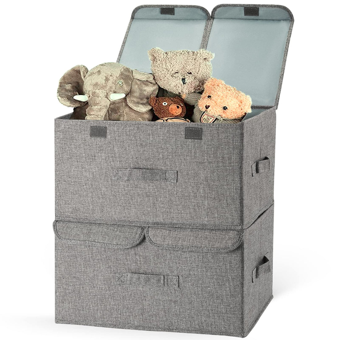 Storage Bins with Lids, 2 Pack Fabric Storage Box with Handles, Large Foldable Basket Organizer with Divider, for Clothes Books Home Bedroom Closet, Gray (17.4x11.1x9.4")