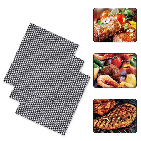 3 Pack Non-Stick Grill Mats, Cuttable Griddle, Dishwasher Safe, for Grilling Meat, Vegetables, Seafood, Black